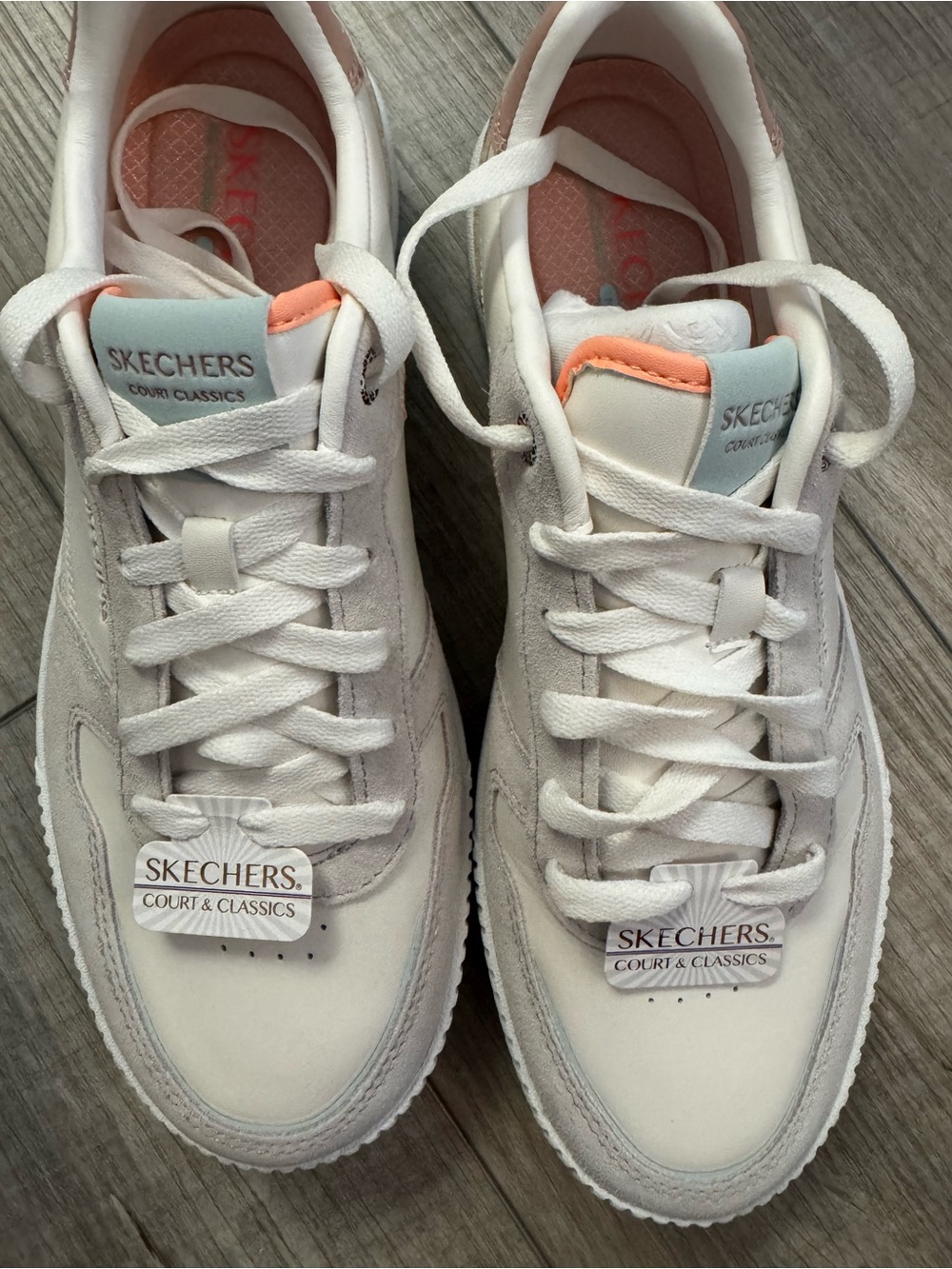 Skechers Court Classics Leather Sneakers White Leopard Accent Women’s Size 9 New